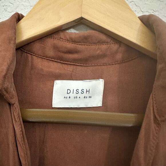 DISSH Wrap Dress Brown Long Sleeve Midi Tie Waist Shoulder Pads - Picture 10 of 15